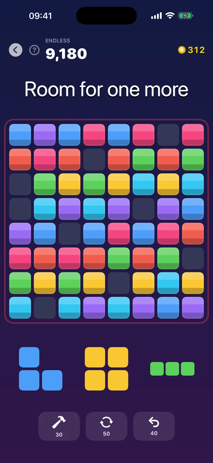 A Block Forge board more than two thirds full, with few placements left