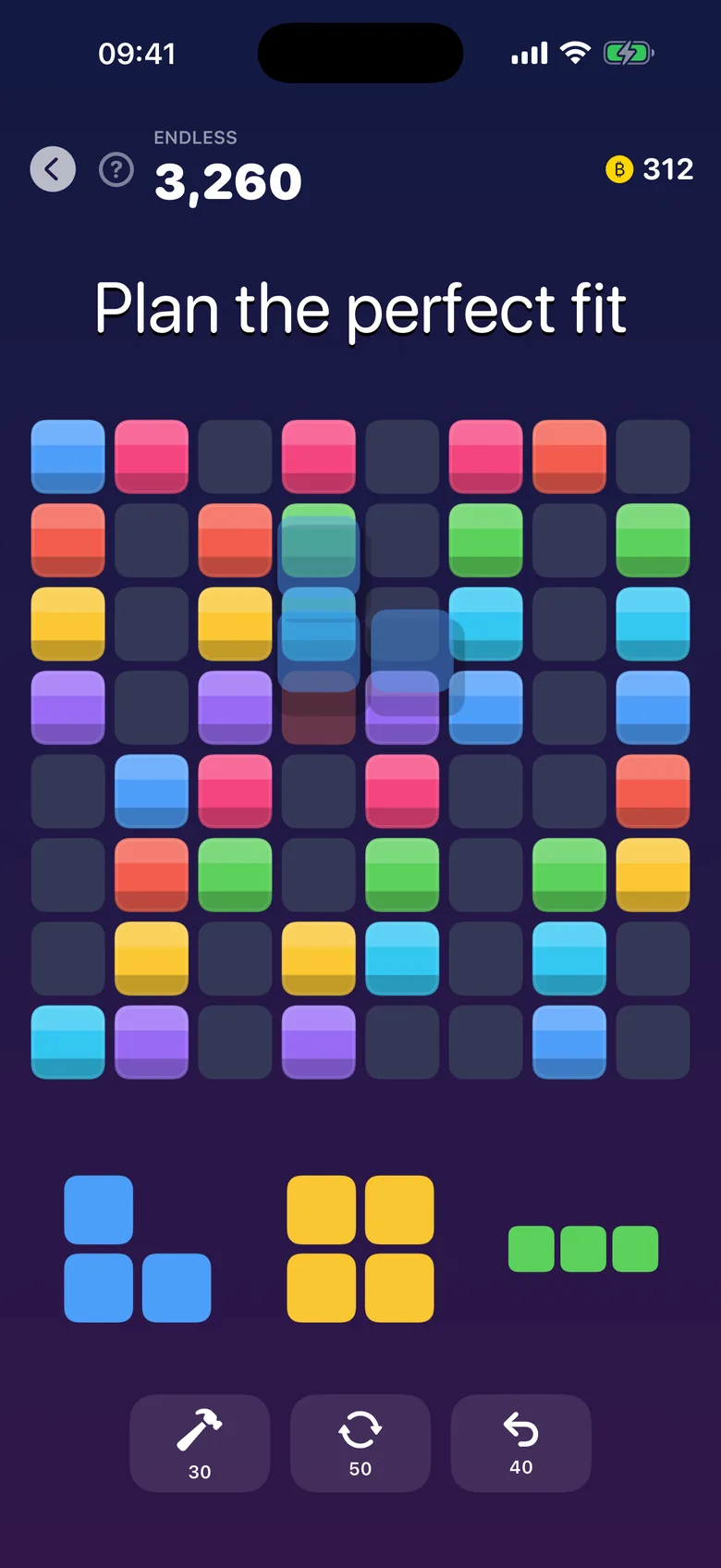 Block Forge: dragging a piece onto the grid