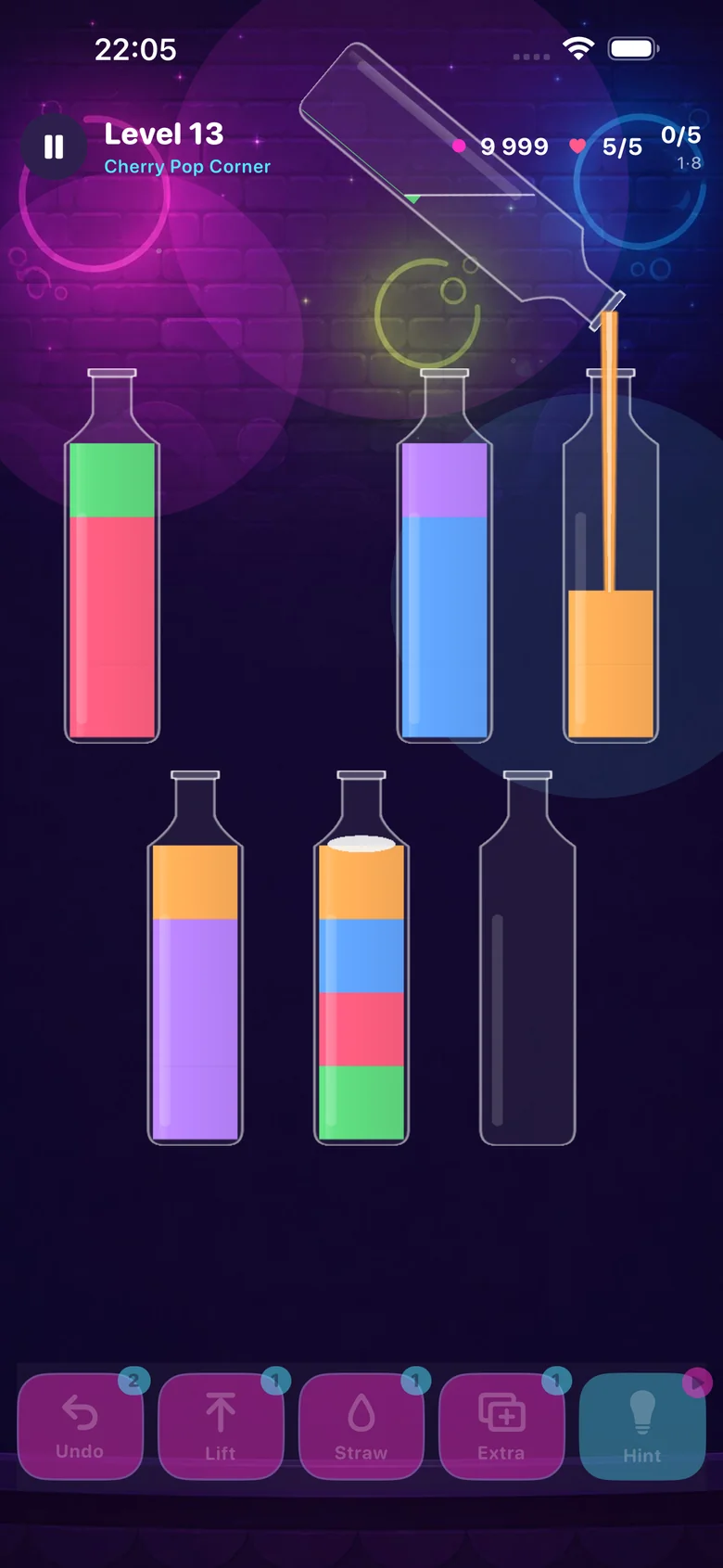 Jelly Fizz: pouring a layer between bottles
